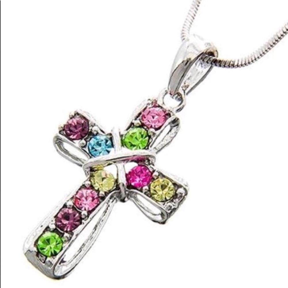 Cross made with Swarovski Crystals Necklace Silver